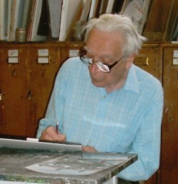 Boris at work a few years ago on an etching
