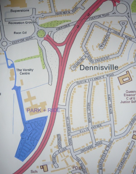 Map showing the location of the new Onslow Park & Ride facility.