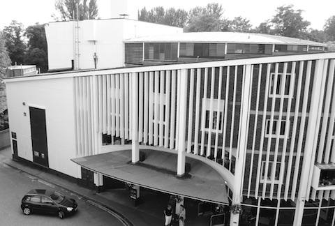 The theatre today from the same viewpoint as the previous photo – a window on the top floor of the adjacent mill building. These images are from the book Guildford A Walk Through Time by David Rose and Martin Giles.