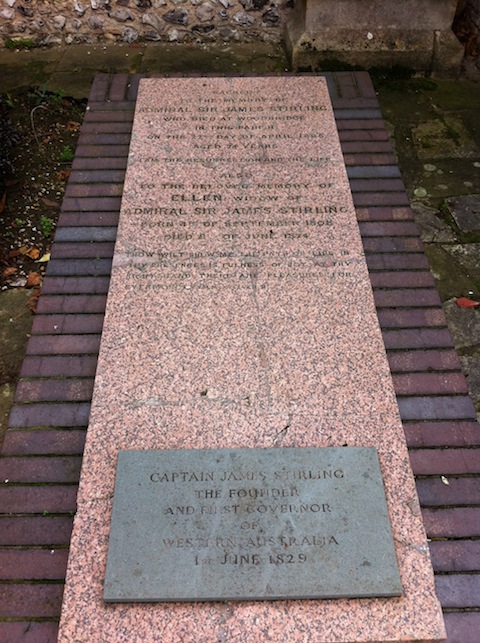 The Stirlings' cover stone now placed between the church and the Stirling Centre..