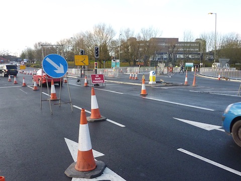 The scene on December 5, one of the final days of road work disruption before the traffic lights and new crossroads came into operation.