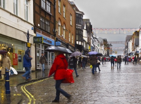 Plenty of Guildford shoppers even on a wet and cold December day
