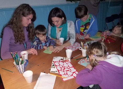 Making Christmas cards is a serious business. There's no time to look at the camera!