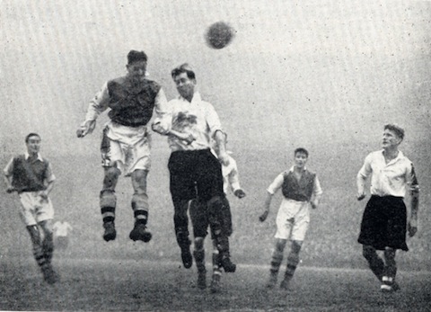 Here's a picture of Ronnie Rooke (second from left) when playing for Arsenal (I think). He played for the Gunners from 1946-49. I have long been threatening to write a piece on Ronnie - who grew up in Guildford and played his first football by kicking a tin can along the streets around York Road.