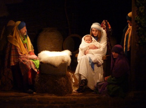 A scene from this year's Wintershall Nativity – and yes, a real baby plays the part of Jesus!