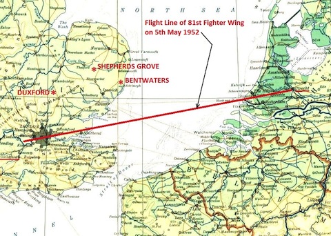 Flight line of 81st Fighter Wing across the North Sea and location of airfields.