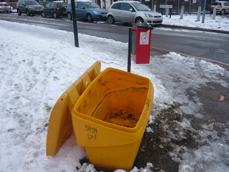 The grit bin by the junction of Little Street