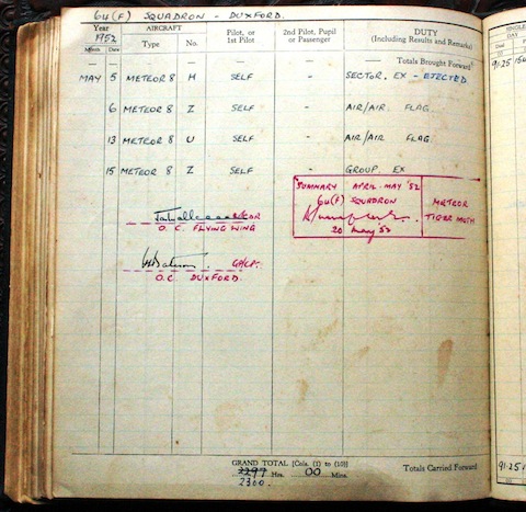 Peter Thompson’s Log Book. His only comment for 5th May “Ejected”.