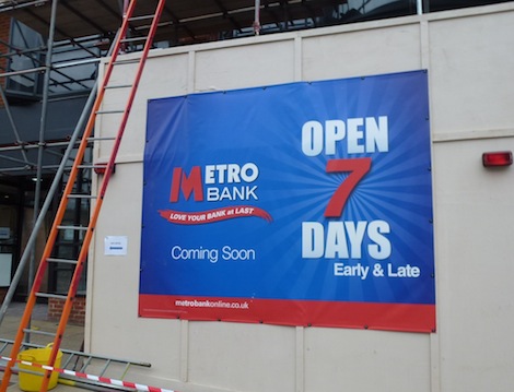 Bill Board advertising of the new Metro Bank branch coming to the bottom of North Street