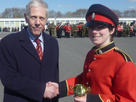 Cadet Bandsman Tamsin Beattie being presented with her award