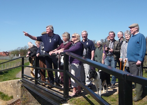 Robert Craig indicating another point of interest on the bridge by St Catherin'es Lock
