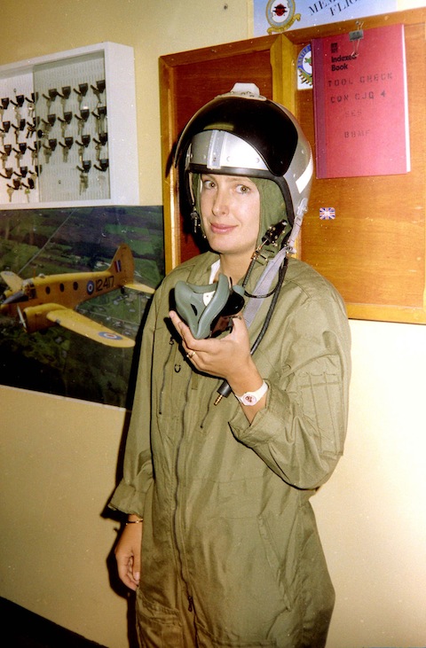 Dani Maimone in RAF gear ready for Lancaster bomber flight.