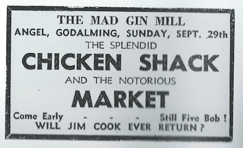 Press ad for the Gin Mill Club as reproduced in Nigel Enever's book Guildford The Rock 'n' Roll Years.