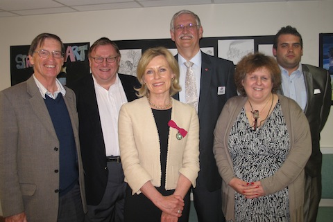 Pictured from left: Tony Hennessey-Brown, Pete Jeffrey, Dr Helen Bowcock, YMCA CEO Pete Brayne and YMCA residents Linda Peate and Ian Anderson.