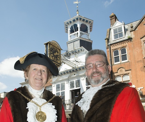 The new Mayor and Deputy Mayor by the Guildhall
