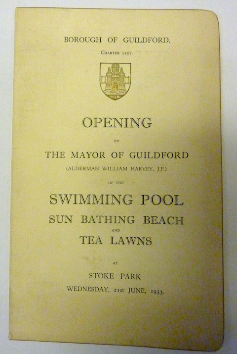 Cover of the official programme for the opening of Guildford Lido
