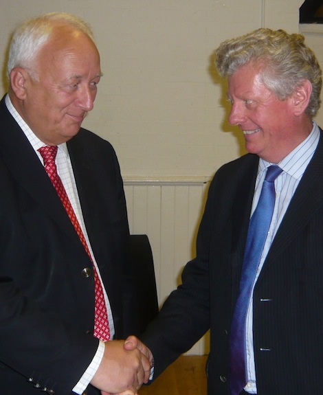 Newly appointed Chairman of the Guildford Society Bill Stokoe thanking Stephen mansbridge