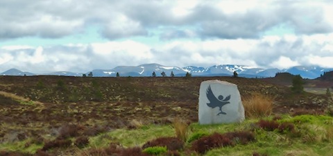 Cairngorm National Park emblem with mountains beyond.