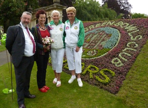 David Elms and Anne Milton with the bowling club's captain Diana Summerhayes and its social secretary Shirley West.