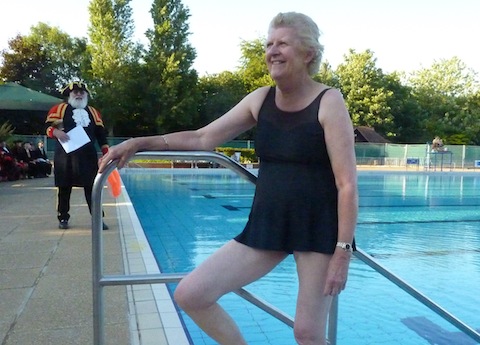 The Mayor of Guildford, Diana Lockyear-Nibbs, gets ready for her swim.
