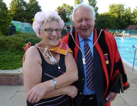 Ann Tizzard, a Guildford swimming instructor for 27 years, who was a baby at the time of the lido's opening, but was taken there with her parents, and Alderman Bernard Parke, whose grandfather Councillor Joseph Parke was one of the dignitaries at the opening of the lido.