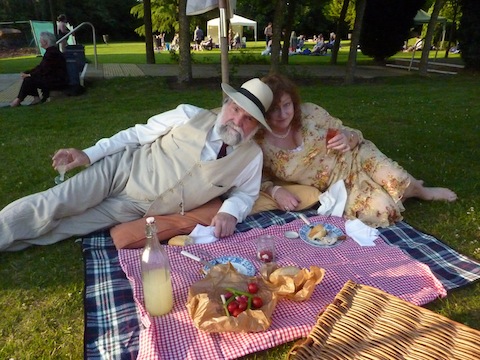 Enjoying their picnic 1930s-style, Guildford's honorary remembrancer Matthew Alexander and his wife Henrietta.