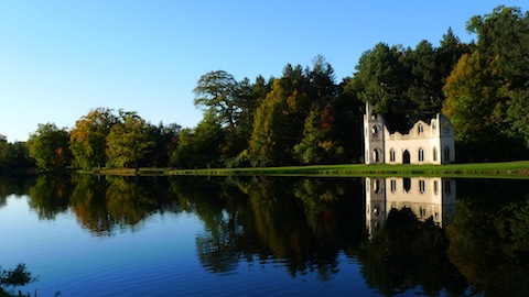 Painshill Park's ruined abbey in late afternoon. Picture by Fred Holmes. Painshill Park Trust Ltd.