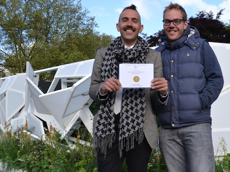 Paul and Tom Harfleet proudly show off the gold medal won at the recent Chelsea Flower Show.