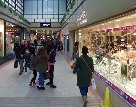 Town centre units such as these in the White Lion Walk are better placed than those in out of town locations, according to the report.