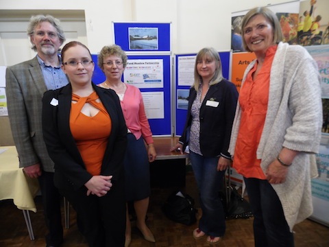 Pictured at the launch of the Pond Meadow Partnership, held at the Grassroots Marketplace, are, from left: John Thurlow from the Surrey Life Learning project, local resident and partnership member Marisa Goldsborough, Dr Ann Hennell from the Guildowns Group Practice, Cllr Julia McShane and Cllr Fioma White.