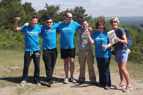 The Barclays team on top of Gibbet Hill, Hindhead.