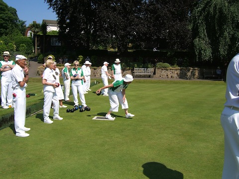 Bowlers on the green on Sunday July 7. Pauline May bowling.