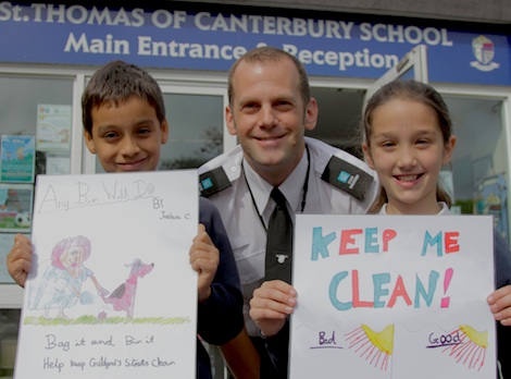 Competition winners at St Thomas of Canterbury School give the message - 'Bag It & Bin It!'
