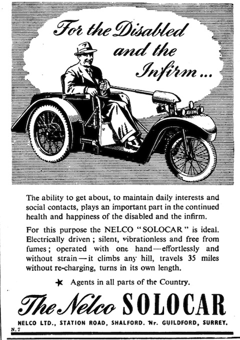 Advertisement from the British Medical Journal of 1950 for Nelco's Solocar.