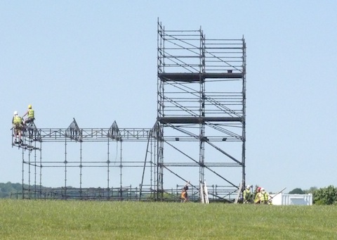 Scaffolding goes up for one of the stages at Magic Summer Live in Stoke Park, Guildford this weekend.