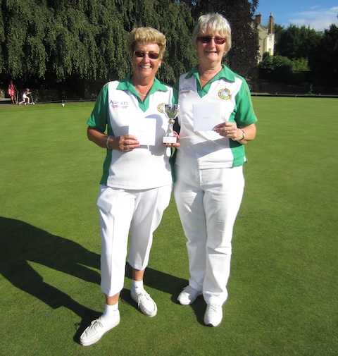 Shirley West (left) and Lynn Smith, winners of the pairs competition with their trophy and a voucher for M&S.