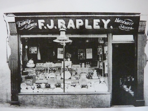 The front of F. J. Rapley’s shop in South Street, Dorking. The sign states he was a ‘family oilman’ and it was a ‘hardware stores’. Picture courtesy Dorking Museum.