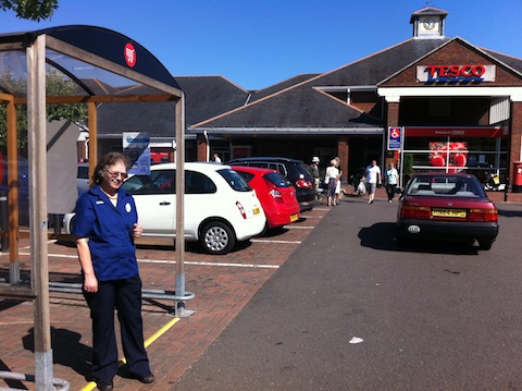 Guildford Tesco store's community champion Sue Keeley in front of the area that is being made available for local groups and organisations to promote their activities.