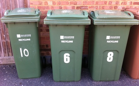 New green wheeled bins that have been delivered to households in Burpham and ready for use.