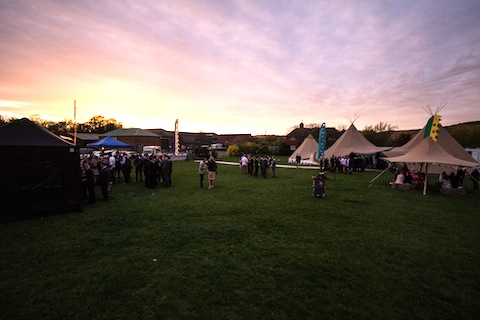 Wedding at Scrivfest as the sun goes down.