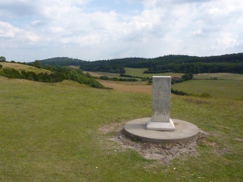 Pewley Down and the stone plinth and plaque.