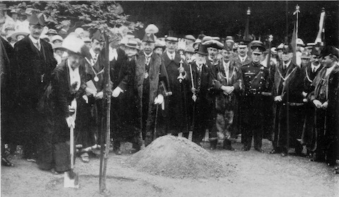 Planting a peace tree in Guildford's Castle Grounds in 1919.
