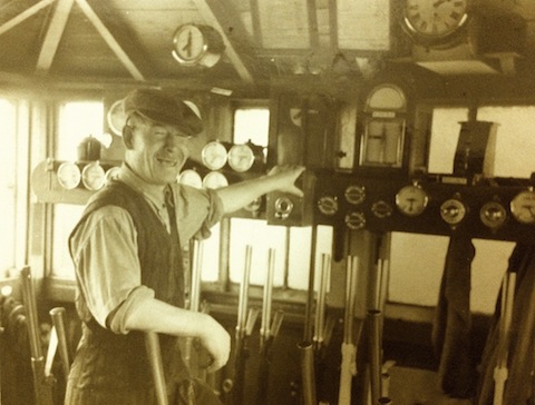 Stanley Francis Soan in the signal box at Shalford Junction.