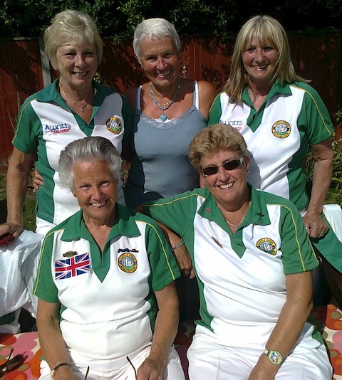 Back row, from left: Viv Smith, Diana Summerhayes (no-playing club captain), and Hazelk Tappenden. Front row, from left: Jill Bird and Shirley West.