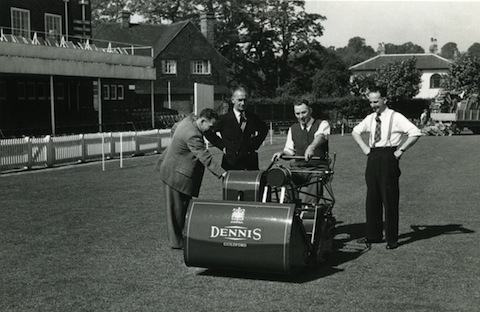 A Dennis lawnmower at the sports ground in Woodbridge Road, Guildford.
