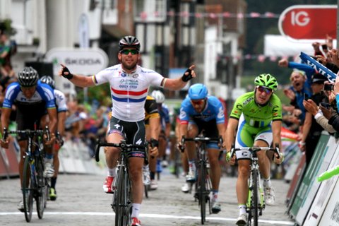 Mark Cavendish crosses the line. Picture Mike Ellis, Ginger Cat Photography.