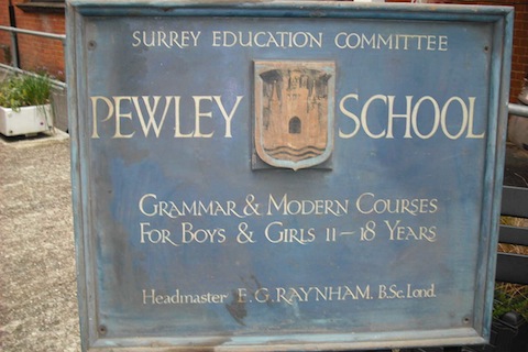 Original sign board for Pewley School.