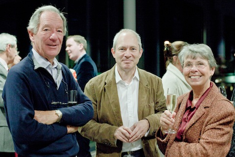 Festival patron Michael Buerk with his wife Christine and Nigel Roby, MD of The Bookseller Group. Photo - Rachael Lowndes