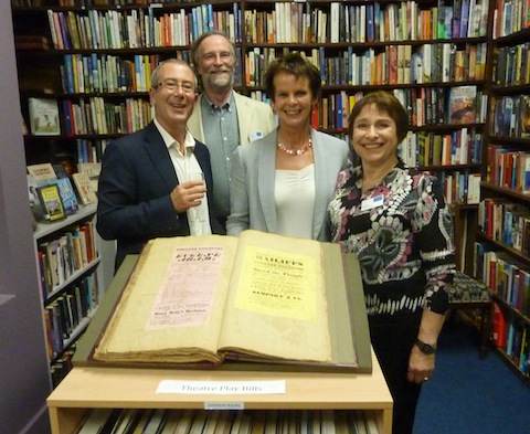 Pictured in the library at the Guildford Institute, from left: Ben Elton, chairman Mike Adams, Anne Milton MP and librarian Pam King.