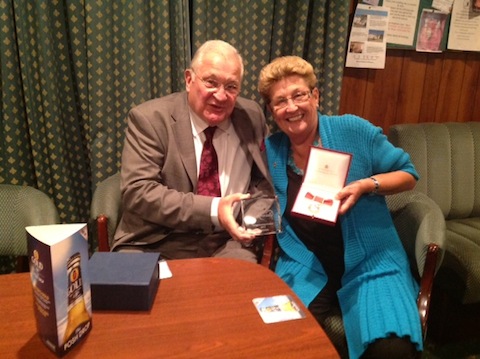 Fred Smith and Shirley West show off their recent awards. Both went to Stoke School.
